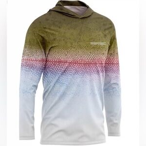 Seatec Gradient Textured Hooded Fishing Shirt - Olive, Red, White